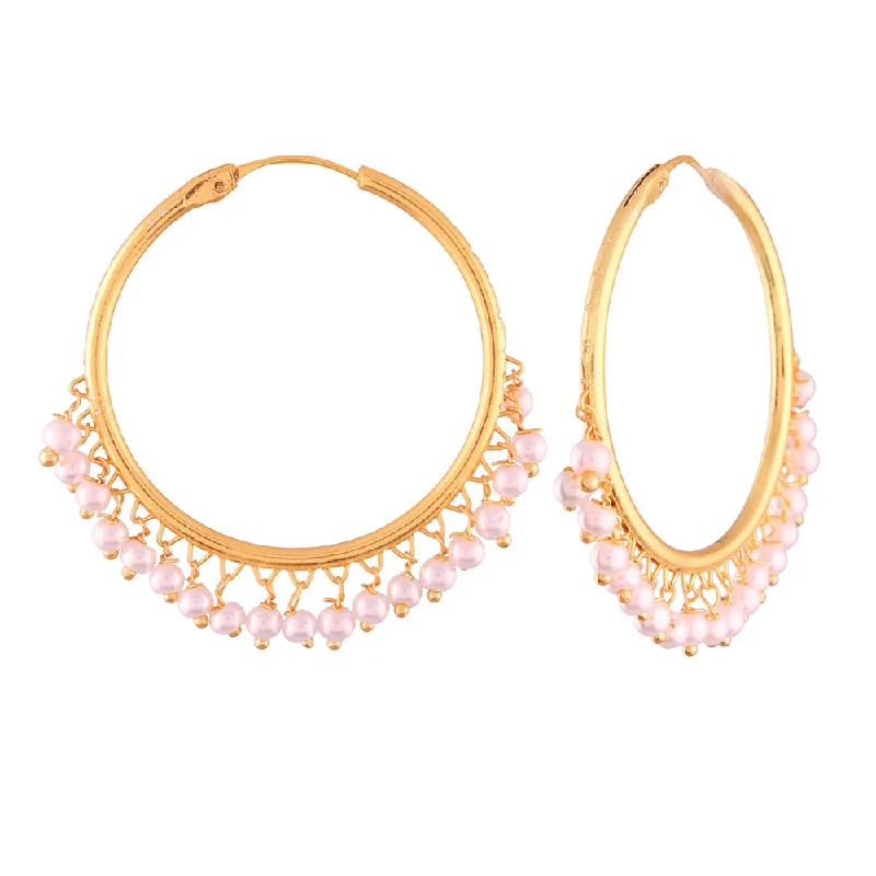 women’s statement diamond earrings-Etnico Gold Plated Chandbali Hoop Earrings Handcrafted with pearl for Women/Girls (E2628W)