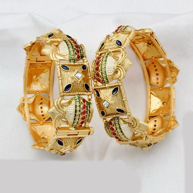 women’s sterling silver bracelet-Kavita Art Gold Plated Meenakari Openable Bangles Set