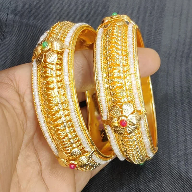 women’s sterling silver bangles-Pooja Bangles Gold Plated Pota Stone Bangles Set