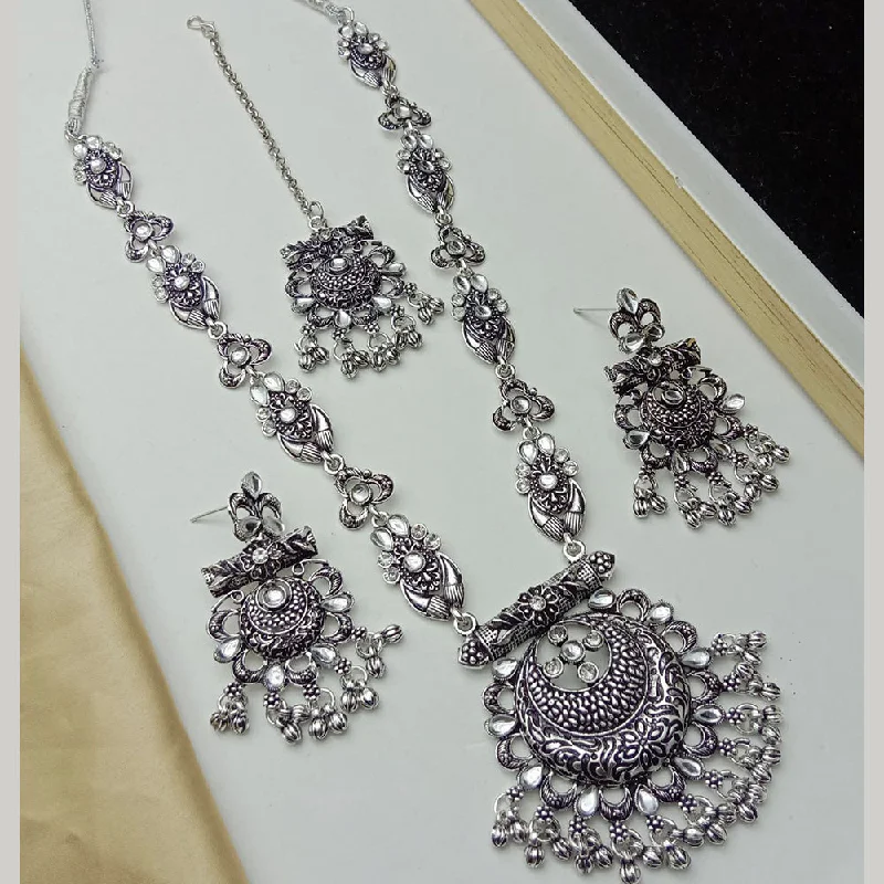 women’s boho necklace-SP Jewellery Oxidised Plated Kundan Stone Necklace Set