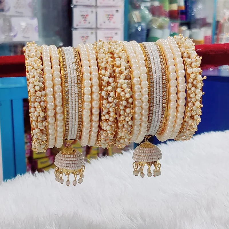 women’s sapphire bracelet-Pooja Bangles Gold Plated Pearl  Bangles Set