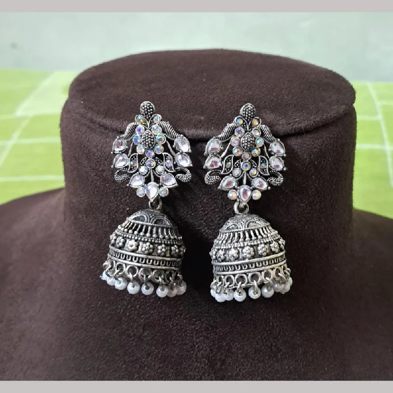 women’s long drop earrings-H K Fashion Oxidised Plated Austrian Stone And Beads Jhumki Earrings