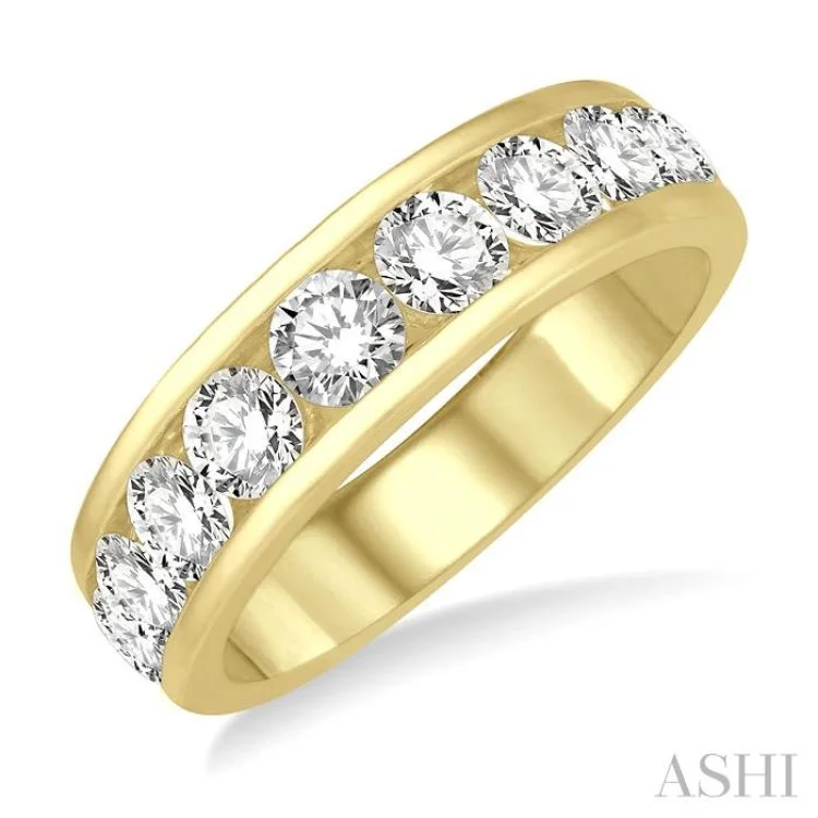 women’s diamond wedding band-2 ctw Channel Set 11 Stone Round Cut Diamond Wedding Band in 14K Yellow Gold