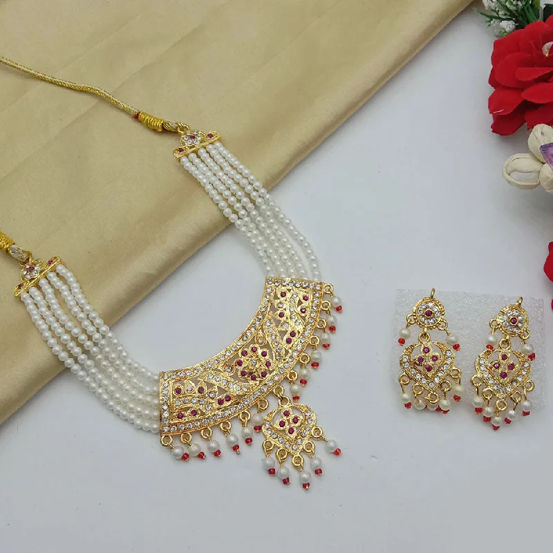 women’s gold heart necklace-SP Jewellery Gold Plated Austrian Stone And Pearls Necklace Set