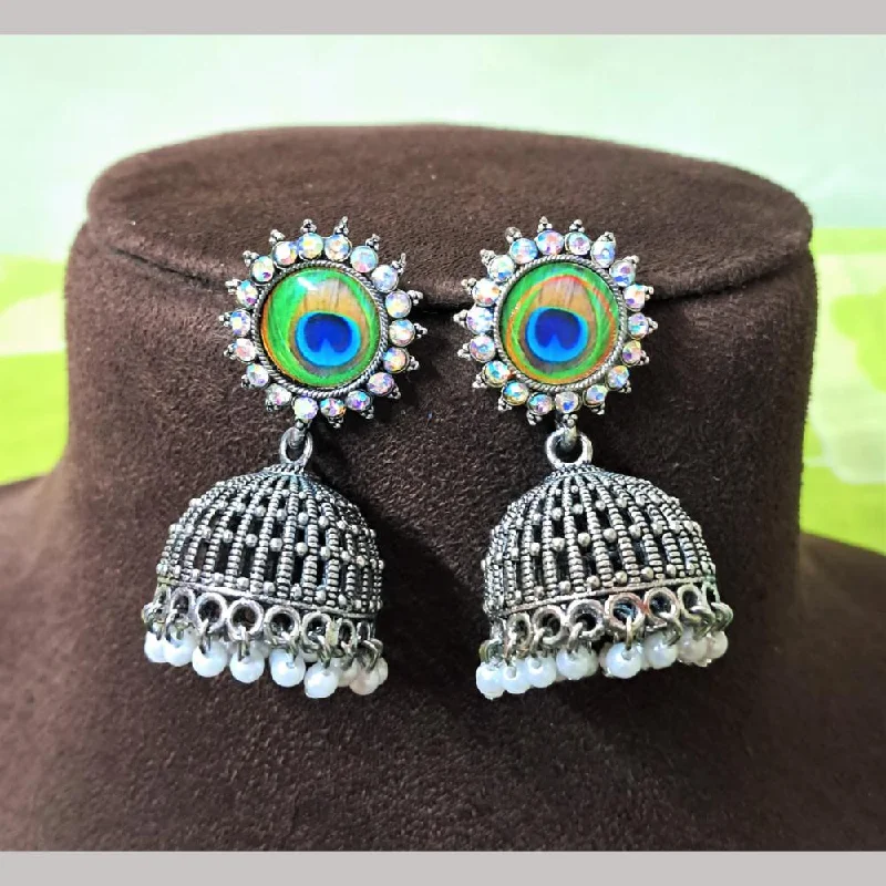 women’s personalized hoop earrings-H K Fashion Oxidised Plated Austrian Stone And Beads Jhumki Earrings