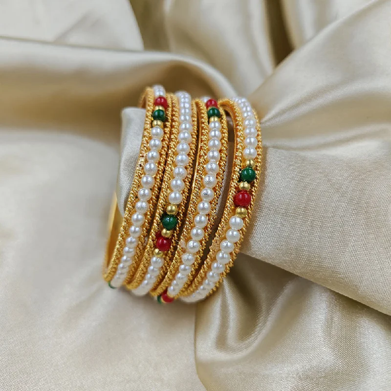 women’s thin gold bracelet-Manisha Jewellery Gold Plated Beads Bangles Set