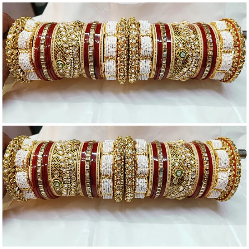 women’s luxury tennis bracelet-Shagna Gold Plated Kundan And Pearl Bridal Chura