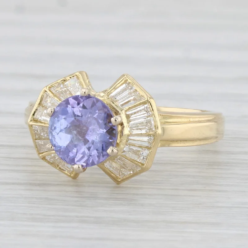 women’s vintage-inspired engagement ring-2.08ctw Round Tanzanite Diamond Ring 18k Yellow Gold Size 6.25