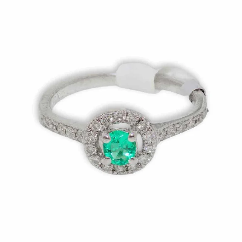 women’s custom-designed engagement ring-14K White Gold 2.30G Emerald Diamond Ring