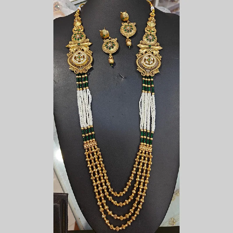 women’s designer necklace-Manisha Jewellery Gold Plated Pota Stone And Pearls Long Necklace Set