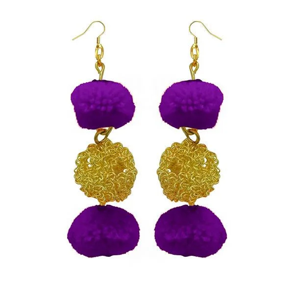 women’s wedding stud earrings-Jeweljunk Gold Plated Purple Pompom Thread Earrings