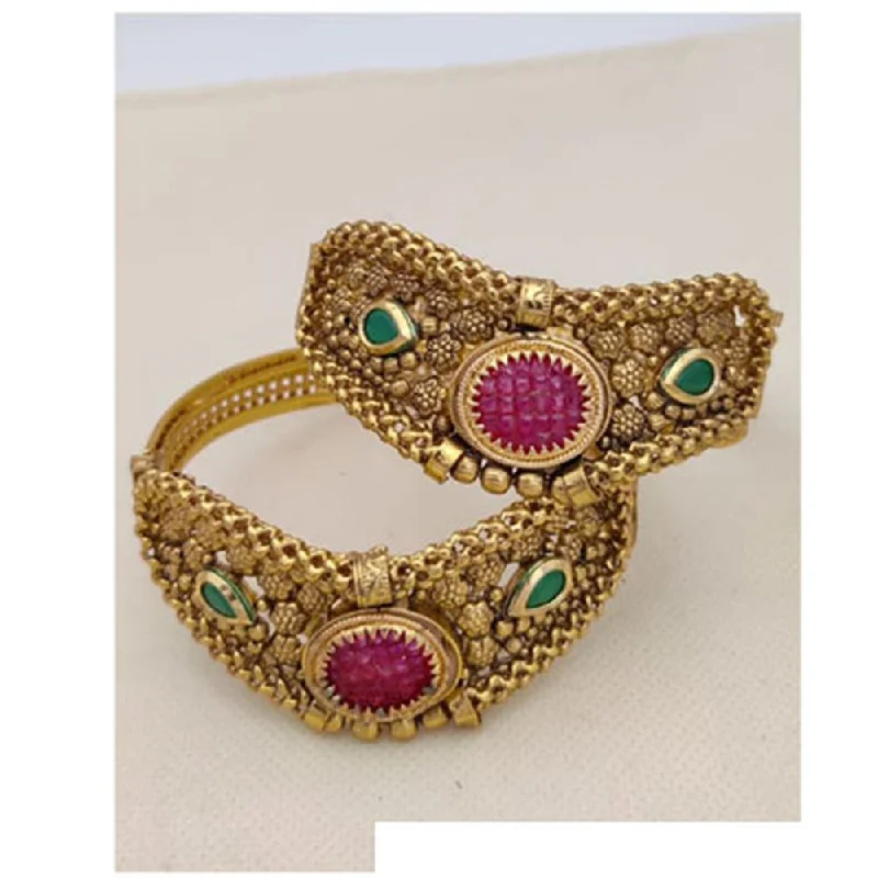 women’s multi-layered bracelet-Jewel Addiction Gold Plated Pota Stone Openable Bangles Set