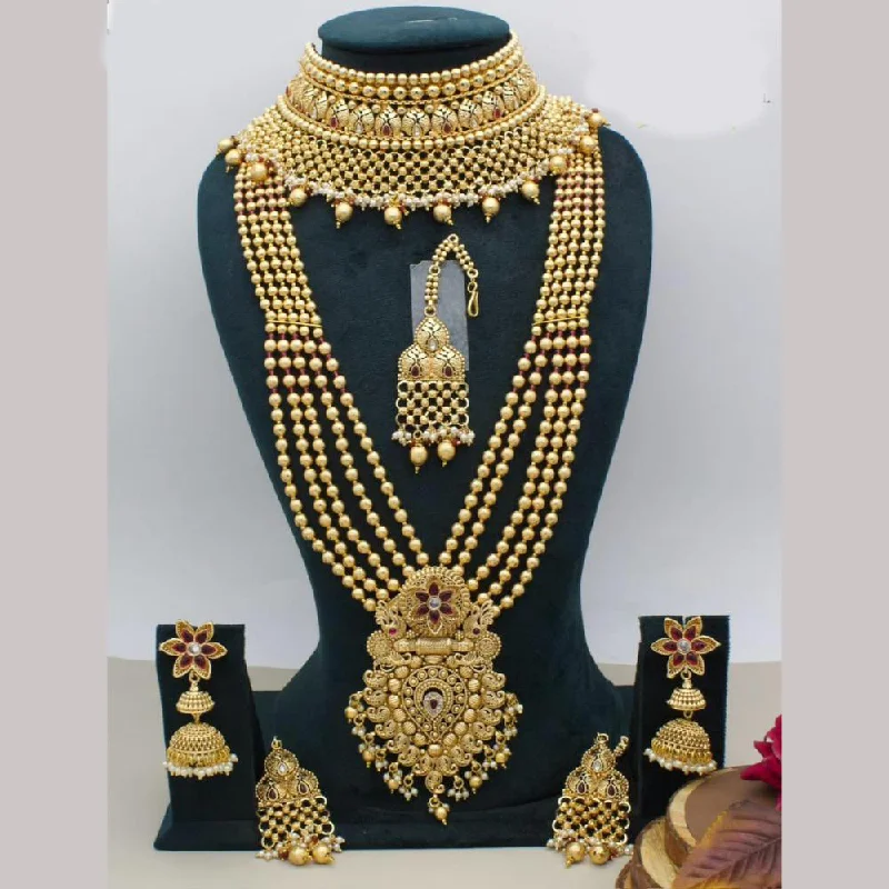 women’s layered gold necklace-Kavita Art Gold Plated Pota Stone Necklace Combo