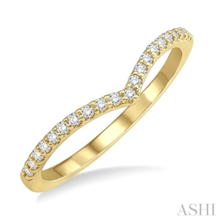 women’s band ring for women-1/6 Ctw Curve V-Drop Round Cut Diamond Ladies Ring in 14K Yellow Gold