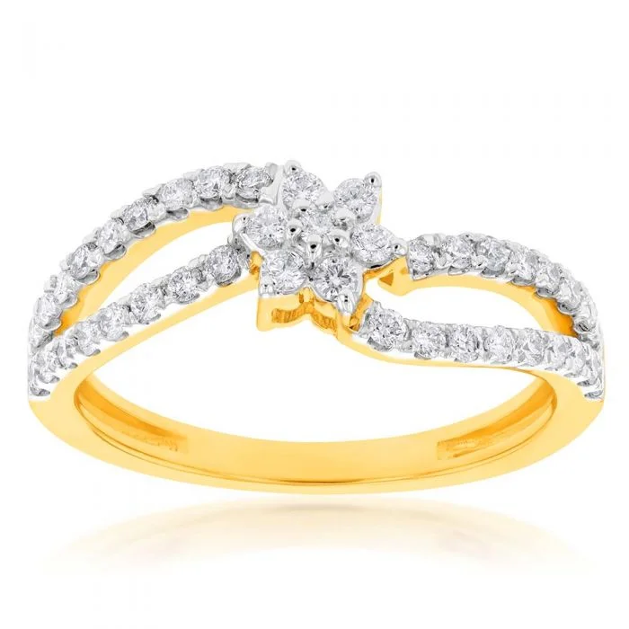 women’s vintage diamond engagement ring-Luminesce Lab Grown 9ct Yellow Gold 0.40 Carat Diamond Ring with 41 Diamonds