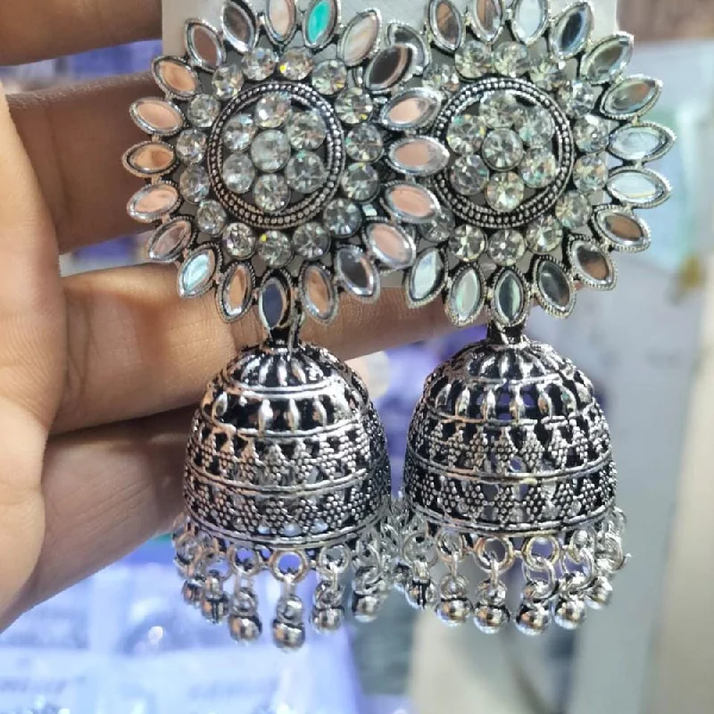 women’s pearl stud earrings-Manisha Jewellery Oxidised Plated Mirror Jhumki Earrings