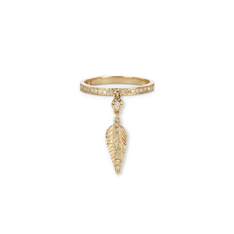 women’s halo ring-SOPHIA DIAMOND + TINY FEATHER DANGLE PAVE RING