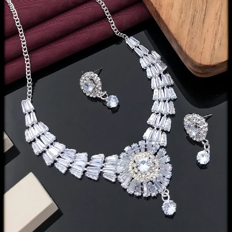 women’s family necklace-Akruti Collection Silver Plated Crystal Stone Necklace Set