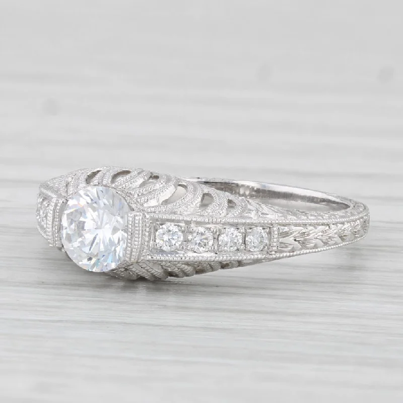 women’s wedding engagement ring-New Beverley K Round Semi Mount Diamond Ring 18k White Gold Size 6.5 Filigree