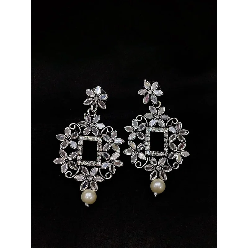 women’s wedding hoop earrings-Akruti Collection Oxidised Plated Mirror Dangler Earrings