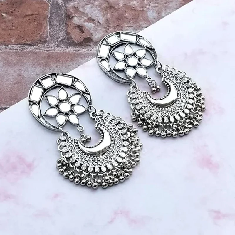 women’s gold diamond earrings-Bevy Pearls Oxidised Plated Mirror Dangler Earrings