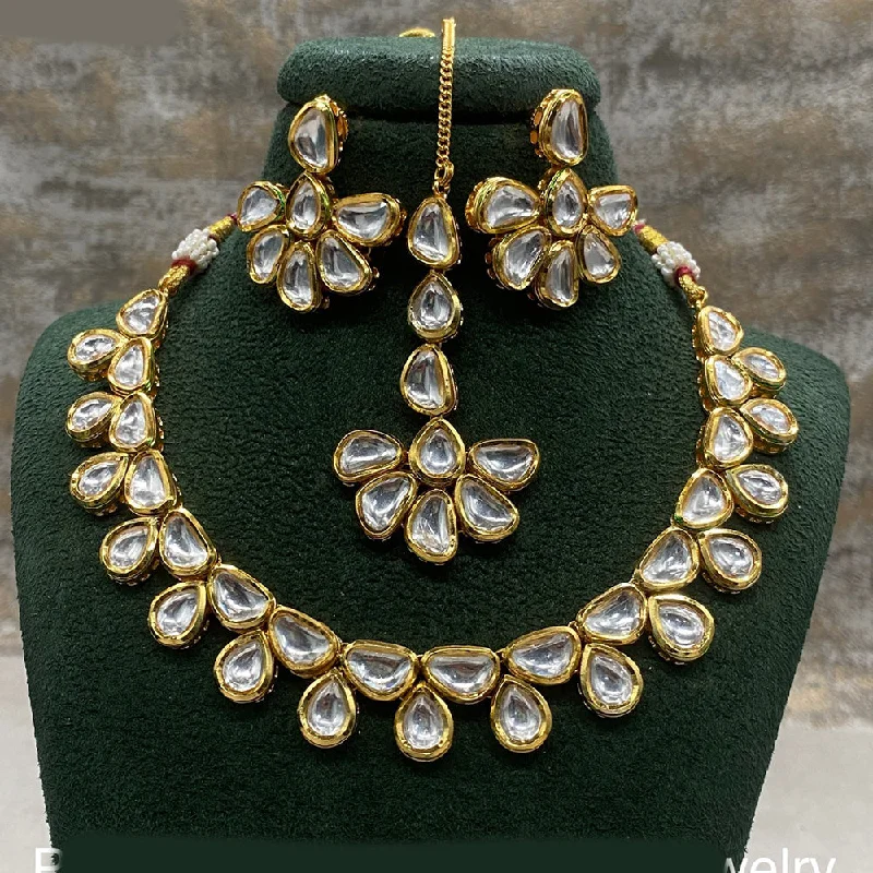 women’s pendant necklace-Royal Kundan Jewellery Gold Plated Kundan Stone Necklace Set