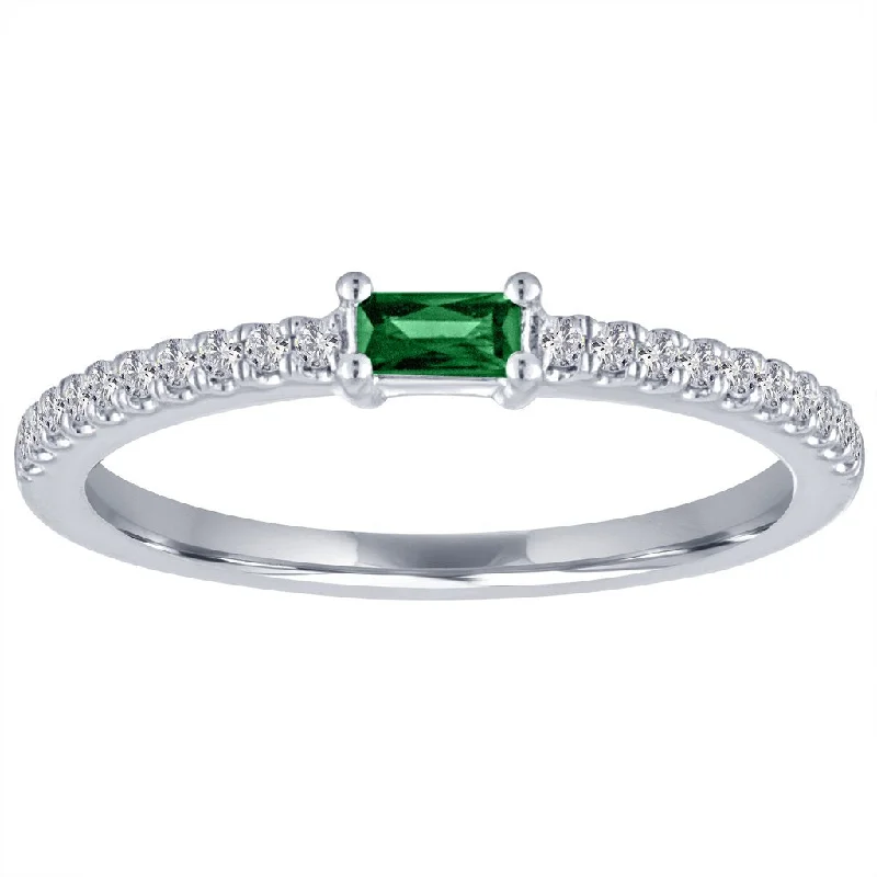 women’s elegant engagement band-My Story "The Julia" Baguette Emerald Diamond Ring