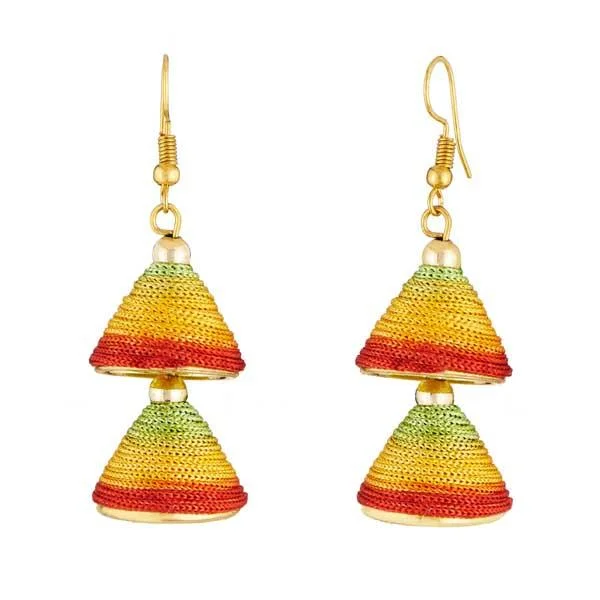 women’s chandelier gold earrings-Tip Top Fashions Multicolor Gold Plated Thread Earrings - 1309016P