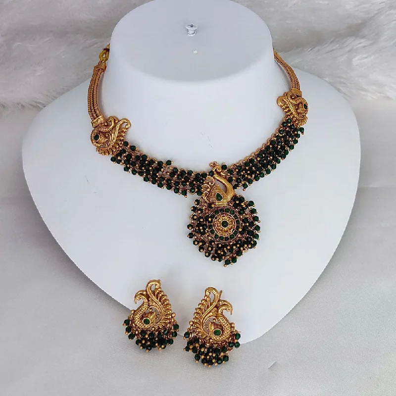 women’s emerald necklace-Lucentarts Gold Plated Pota Stone & Pearls Choker Necklace Set