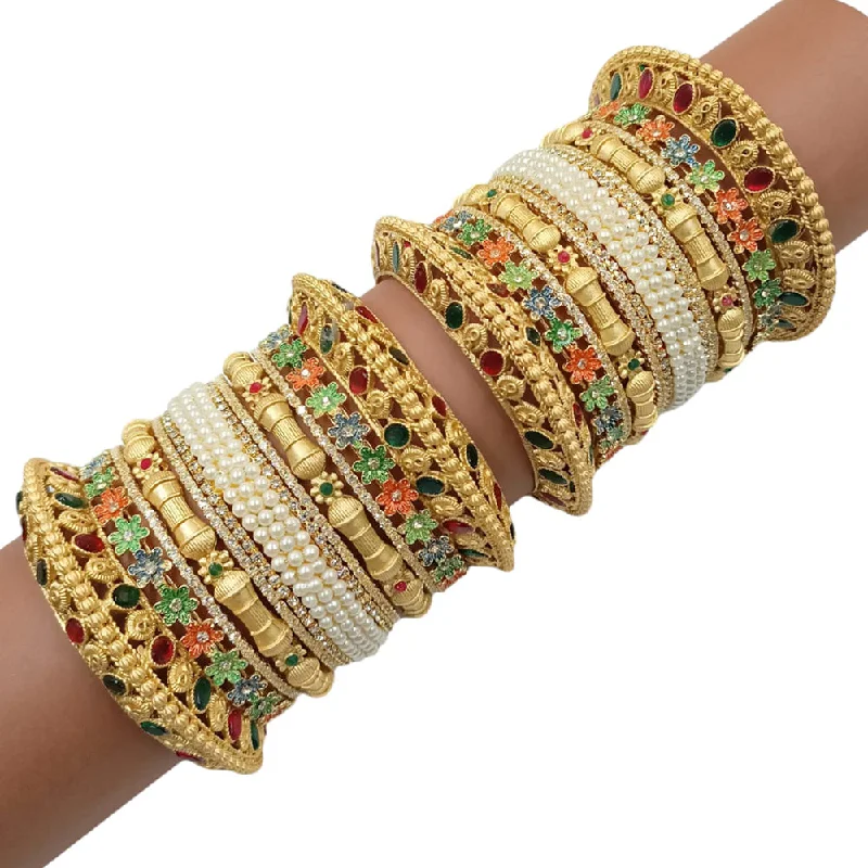 women’s bangle set-Padmawati Bangles Gold Plated Austrian Stone And Pearl Bangle Set