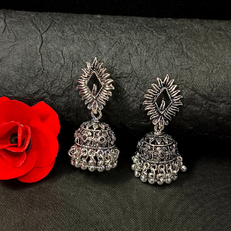 women’s crystal earrings-Darshana Jewels Oxidised Plated Jhumki Earrings