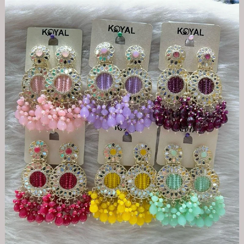 women’s colorful earrings-Kavita Art Gold Plated Mirror And Beads Dangler Earrings (Assorted Color 1 Piece Only)