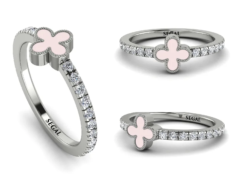 women’s engagement ring set-Elegant Enamel Clover Diamond Ring - Clover No. 3