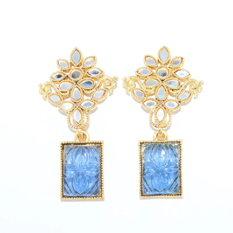 women’s gold earrings-Corbeda Fashion Gold Plated Mirror Dangler Earrings