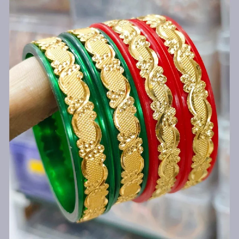 women’s gold bracelet-Pooja Bangles Gold Plated Acrylic Bangles Set