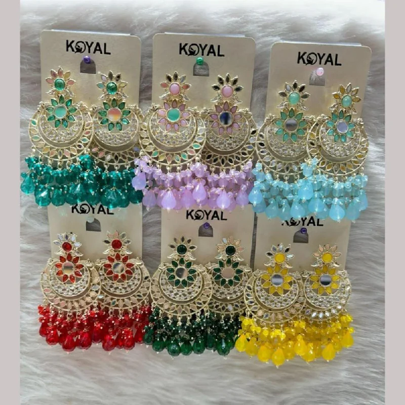 women’s diamond earrings-Kavita Art Gold Plated Mirror And Beads Dangler Earrings (Assorted Color 1 Piece Only)