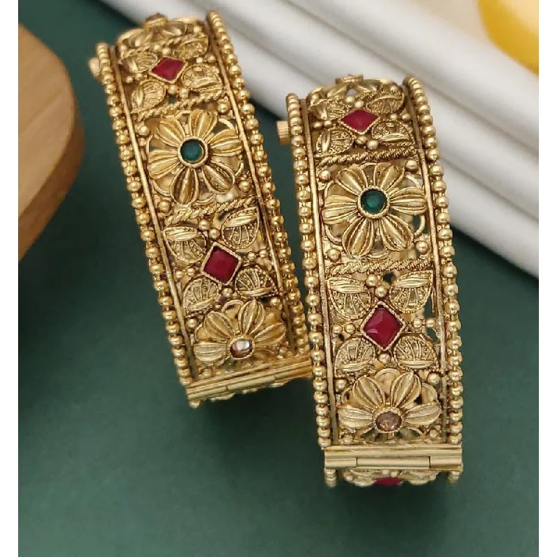 women’s cuff bracelet with stones-Akruti Collection Gold Plated Pota Stone Openable Kada