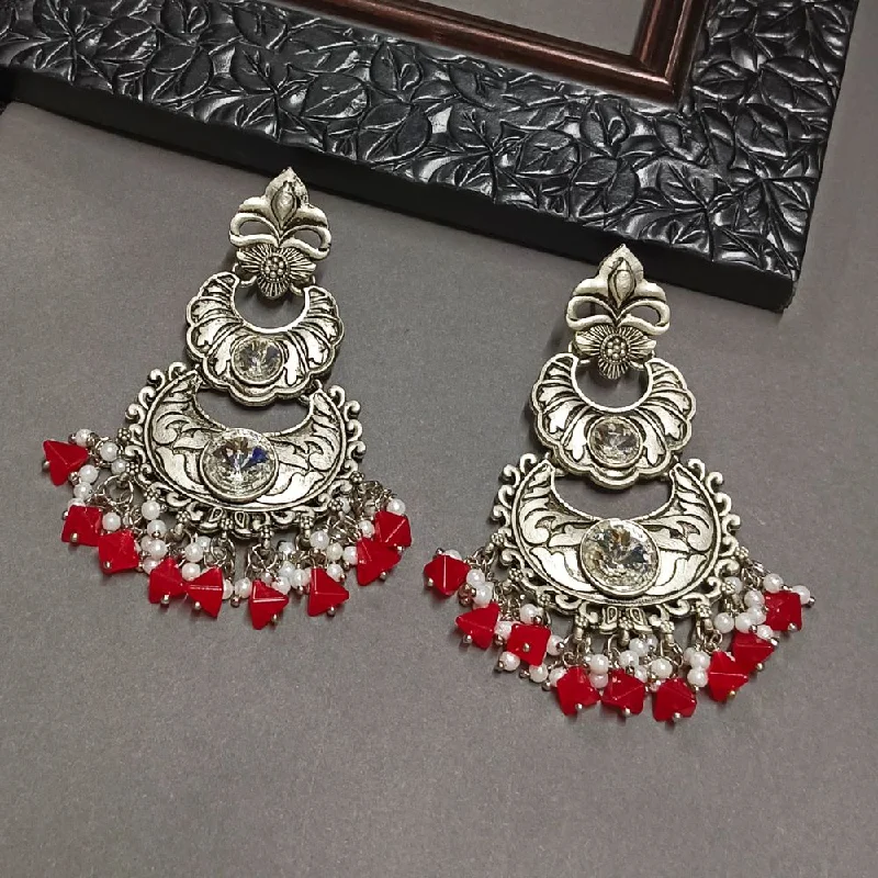 women’s silver statement earrings-Darshana Jewels Crystal Stone Silver Plated Dangler Earrings