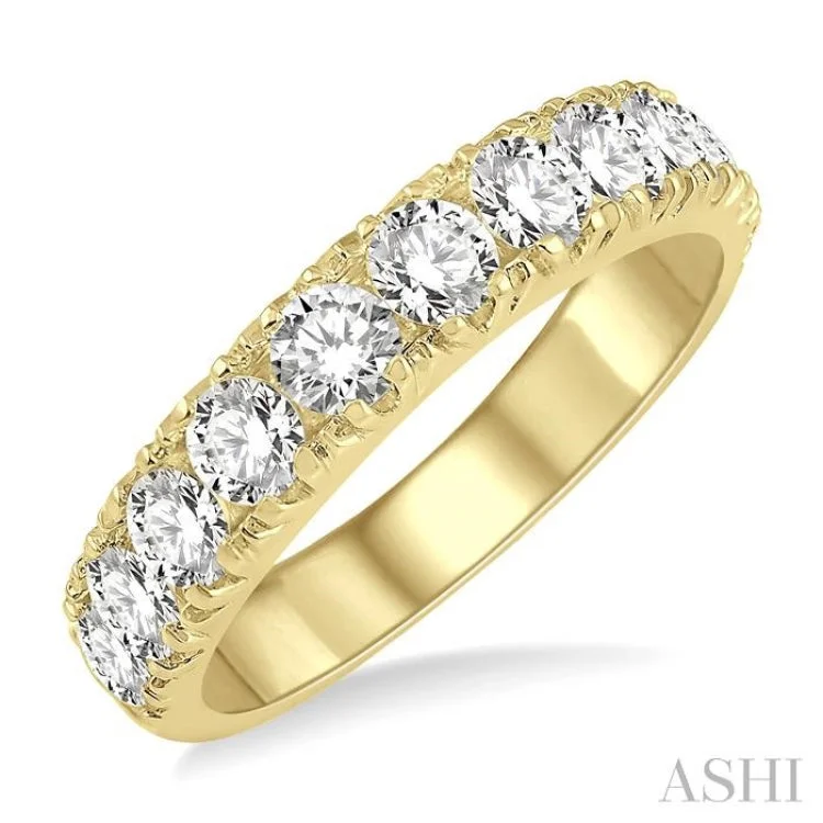 women’s engraved ring-2 ctw 11 Stone Round Cut Diamond Wedding Band in 14K Yellow Gold