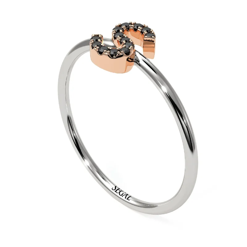 women’s white gold engagement ring-Two Tones Initial Black Diamond Ring - Raegan No. 21