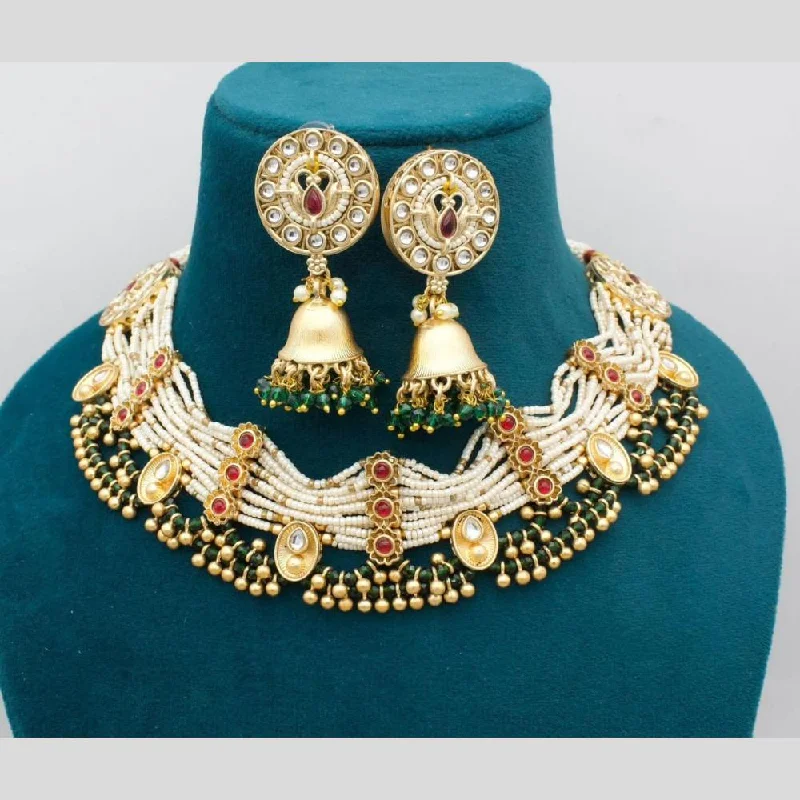 women’s stylish pendant necklace-Manisha Jewellery Gold Plated Pota Stone And Pearls Necklace Set