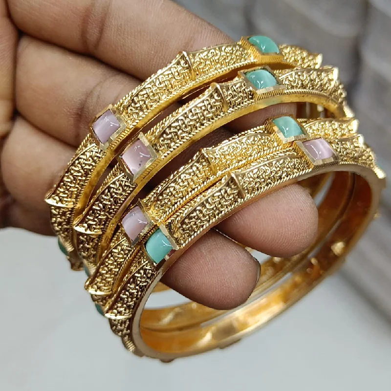 women’s gemstone bracelet-Rani Sati Jewels Gold  Plated Monalisa Stone  Bangles Set