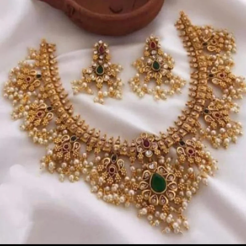 women’s chain necklace-Manisha Jewellery Gold Plated Pota Stone And Pearls Necklace Set