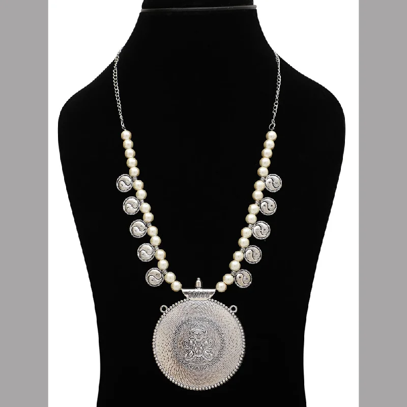 women’s diamond pendant necklace-Bevy Pearls Oxidised Plated  Temple Pearl Necklace