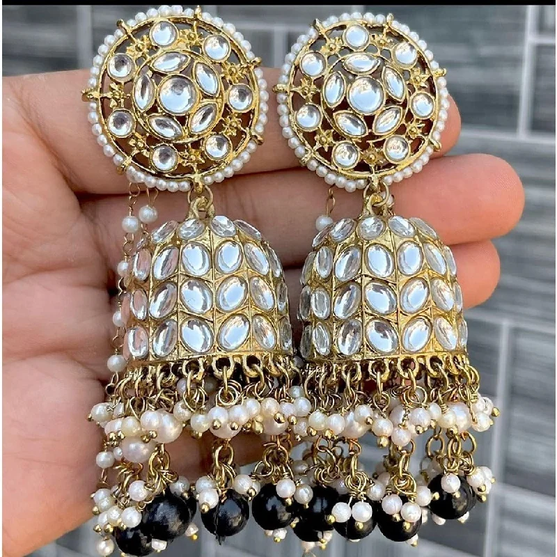 women’s designer earrings-Akruti Collection Gold Plated Kundan Stone Pearl And Beads Kanchain Jhumki Earrings