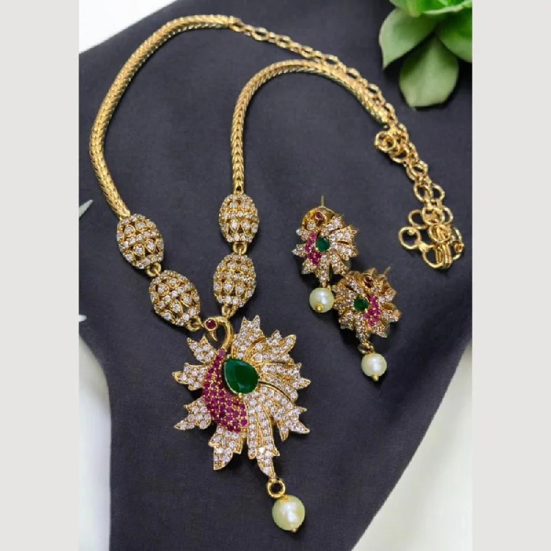 women’s circle necklace-Sona Creation Gold Plated Austrian Stone Necklace Set