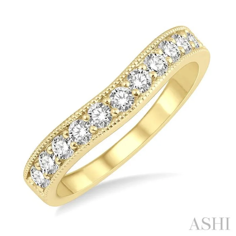 women’s multi-color gemstone ring-1/2 Ctw Arched Round Cut Diamond Wedding Band in 14K Yellow Gold