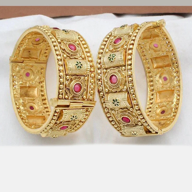 women’s casual bracelet-Kavita Art Gold Plated Pota Stone Openable Bangles Set