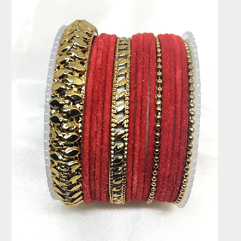 women’s luxury bracelet-Shree Asha Bangles Gold Plated Velvet Bangle Set