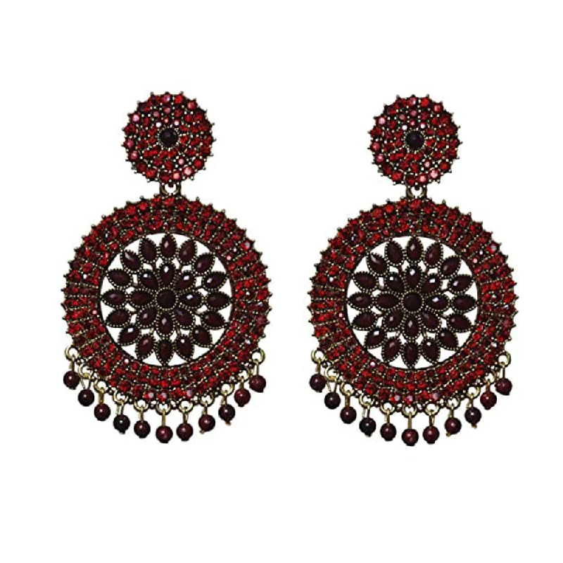 women’s opal earrings-Subhag Alankar Maroon Stone earrings for Girls and Women. Alloy Chandbali Earring